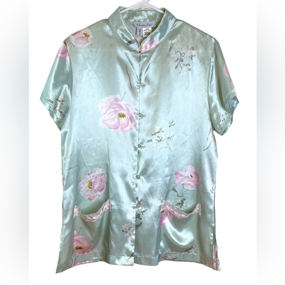 Christian Dior Vintage Floral Button down pajama top Women’s Size L